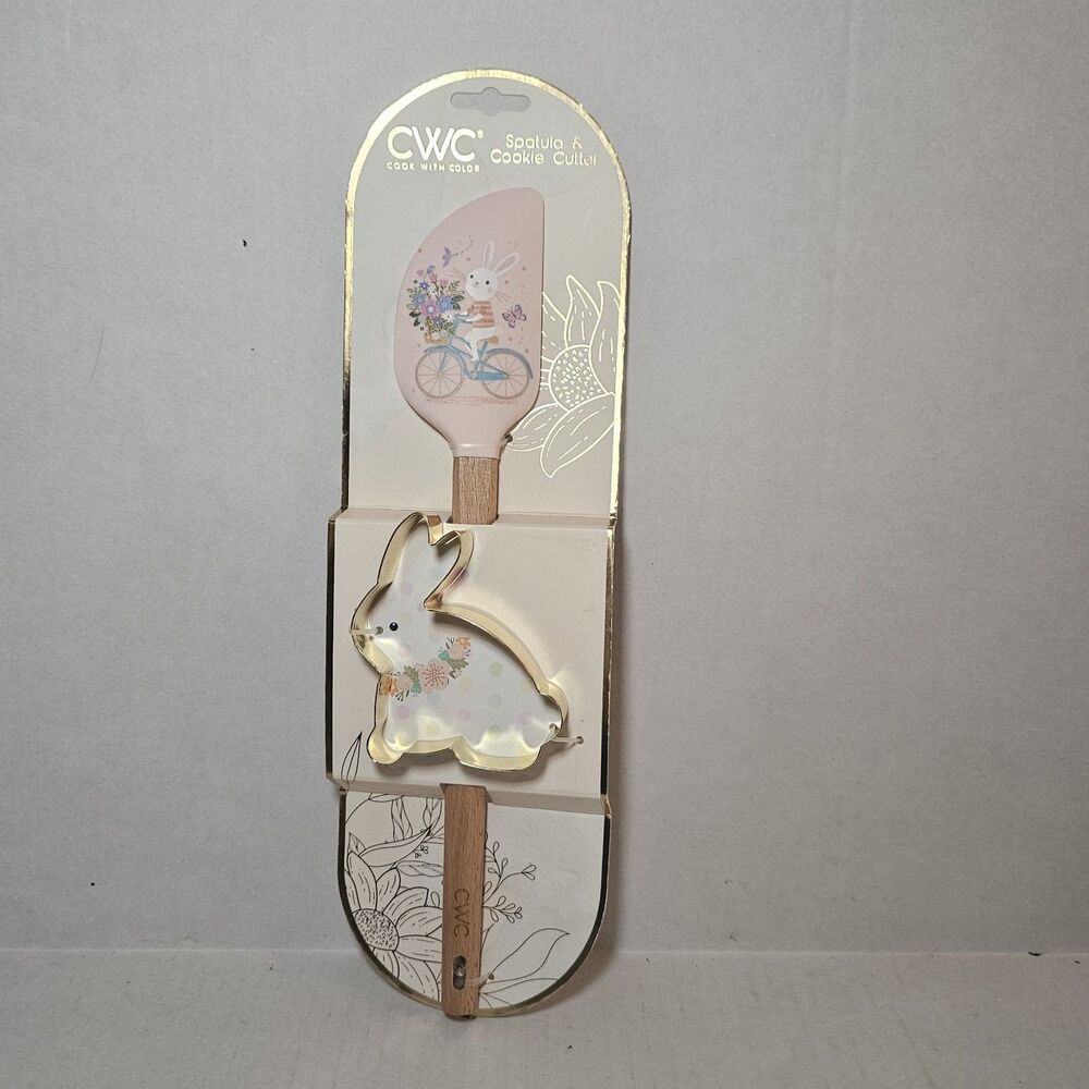 CWC Cook With Color Easter Bunny Silicone Spatula & Bunny Cookie Cutter Set NEW - Picture 2 of 5